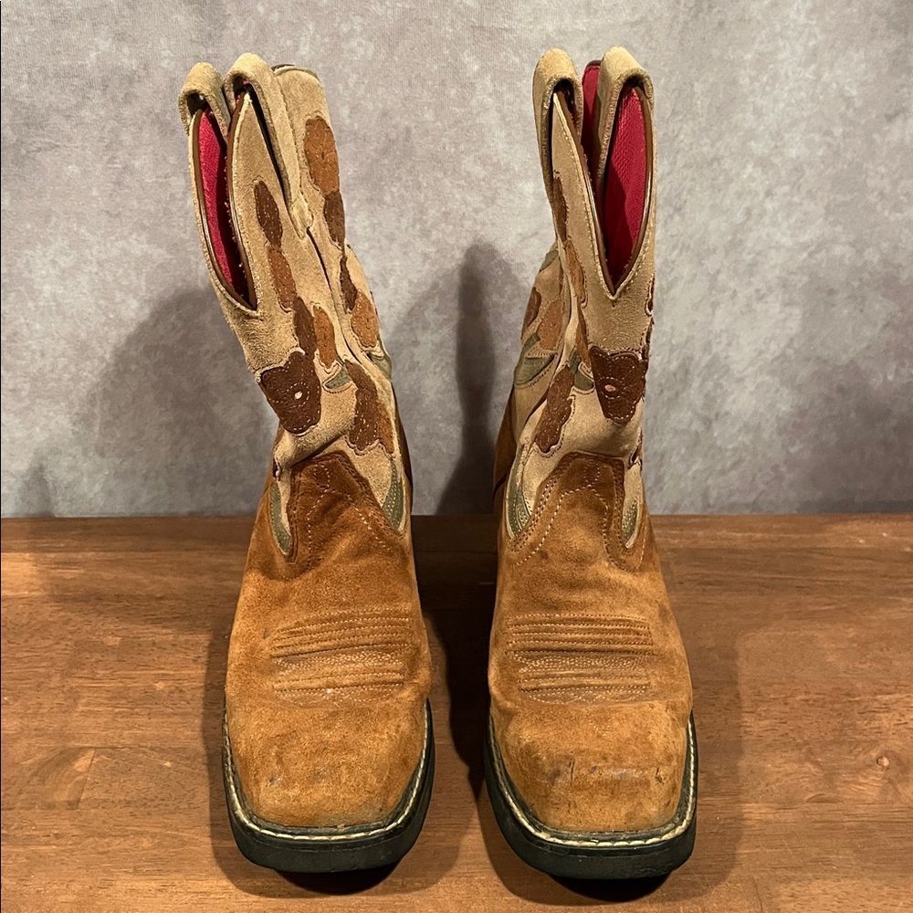 Ariat 16230 Doll Baby Brown Suede Square Toe Floral Embroidered Cowboy Boots 8.5 - Picture 3 of 9